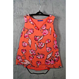 Art & Co Women’s XL Floral Sleeveless Blouse Orange Pink V-Neck Lightweight